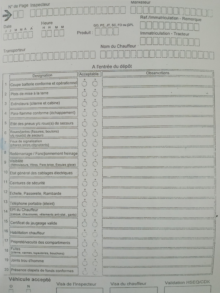 LA CHECK-LIST CAMION-CITERNE